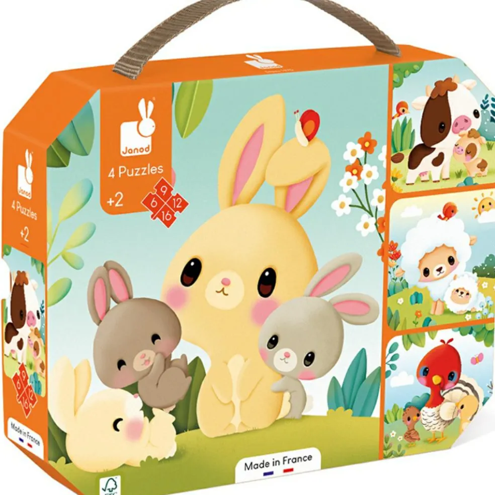 Malette de 4 petits puzzles Animaux de la ferme (6 à 16 pièces)