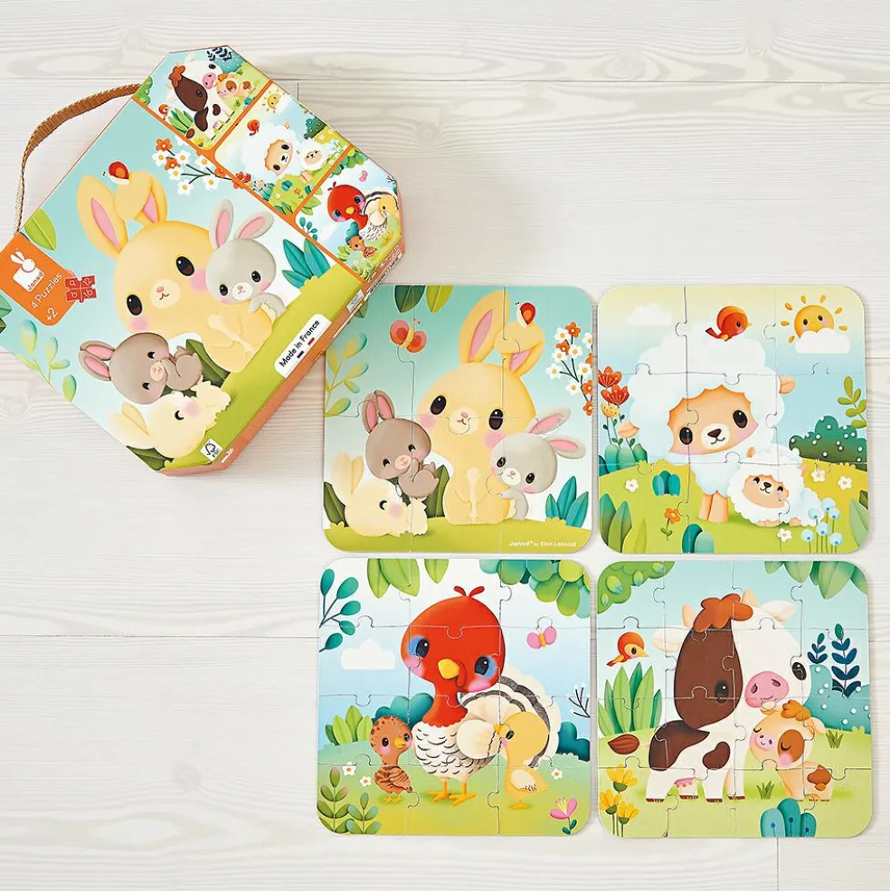 Malette de 4 petits puzzles Animaux de la ferme (6 à 16 pièces)