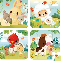 Malette de 4 petits puzzles Animaux de la ferme (6 à 16 pièces)