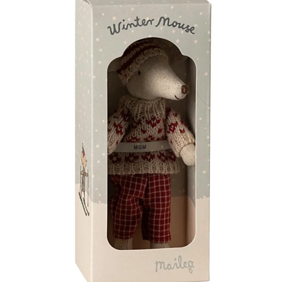 Maman Souris en hiver et sa paire de skis Rouge