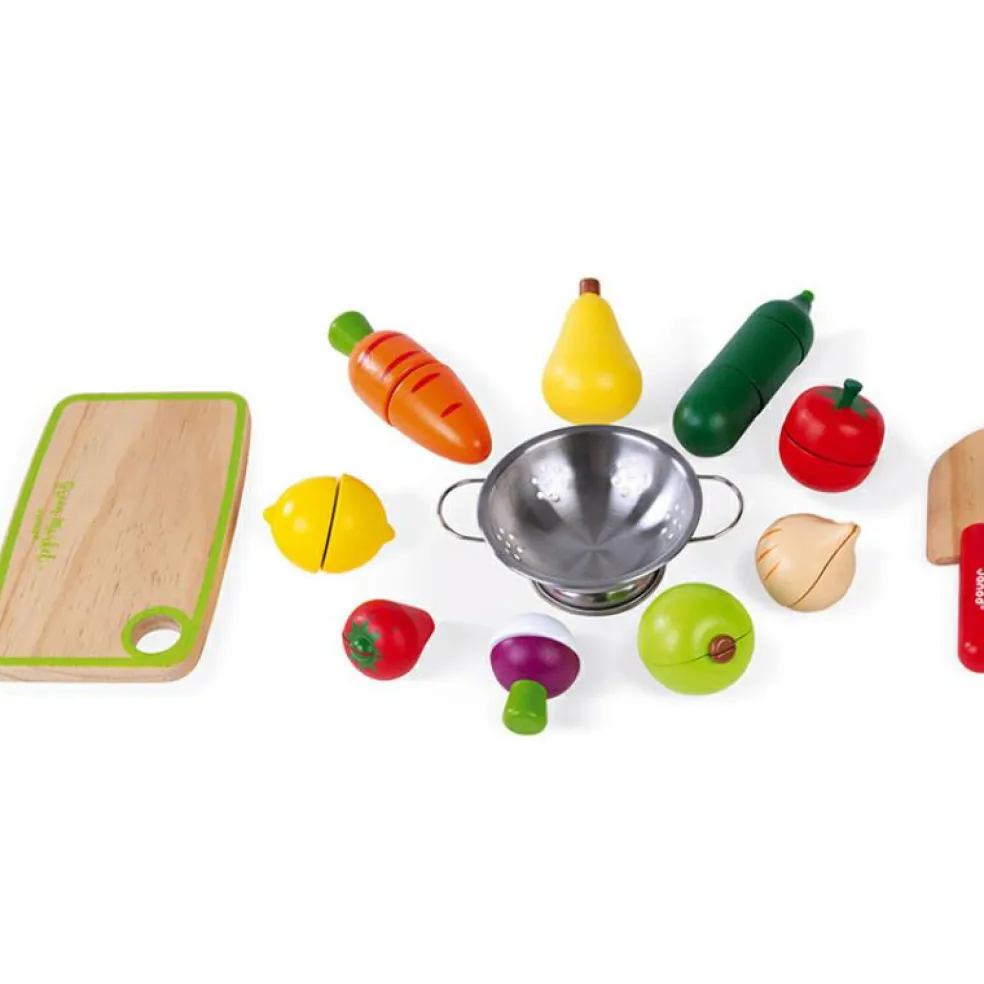 Maxi set de fruits et légumes en bois à découper