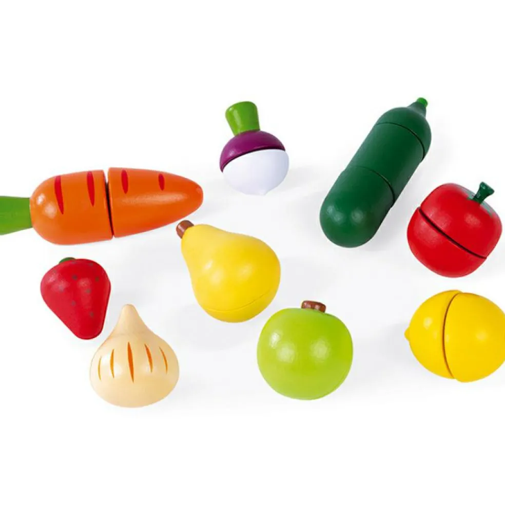 Maxi set de fruits et légumes en bois à découper