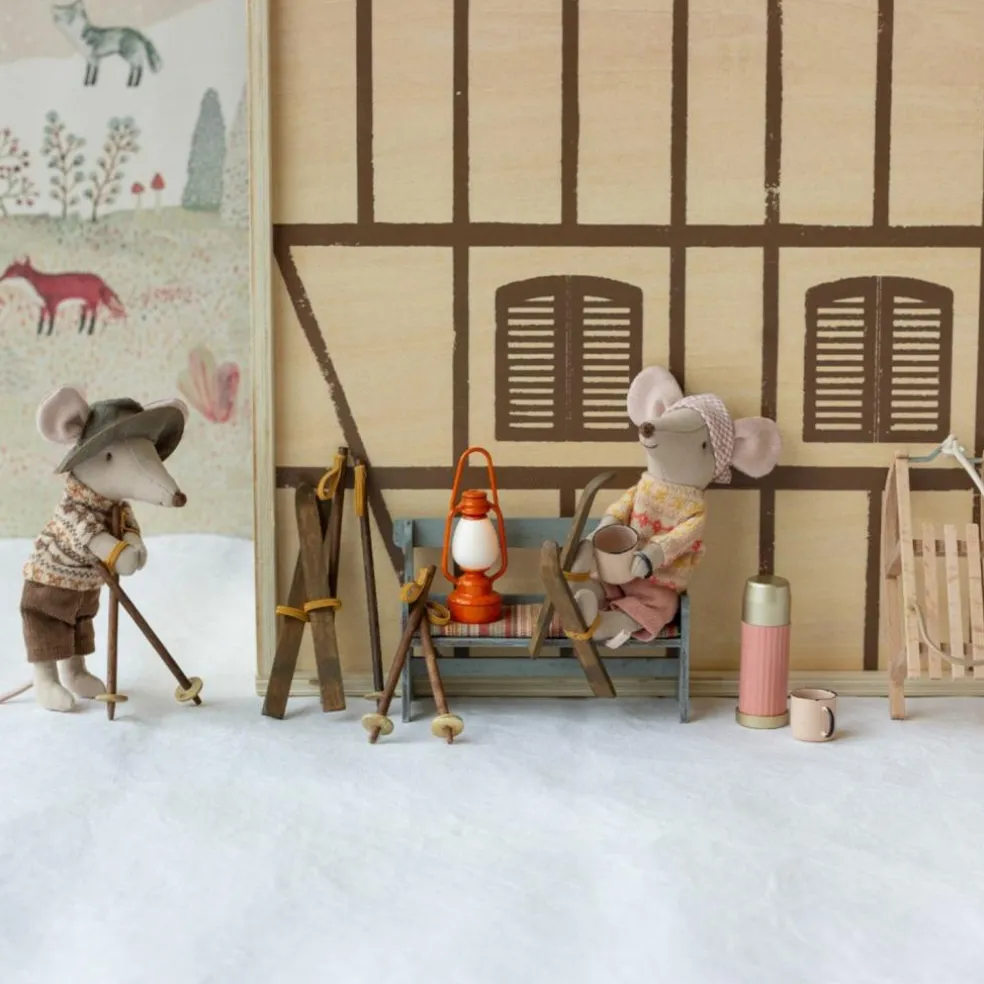 Paire de ski et bâtons Maman et Papa souris