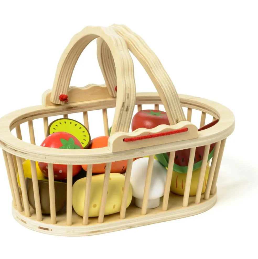 Panier de 13 fruits et légumes en bois