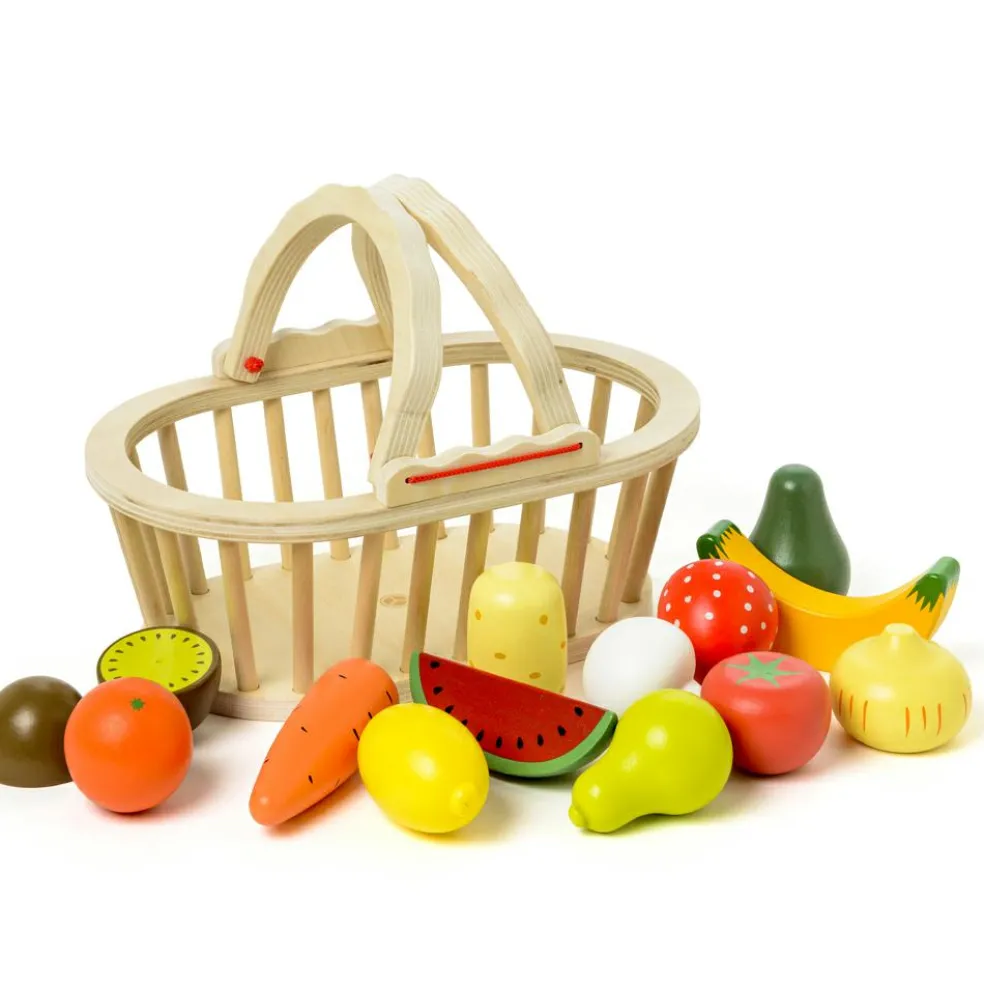 Panier de 13 fruits et légumes en bois