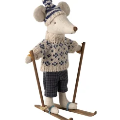 Papa Souris en hiver et sa paire de skis Bleu