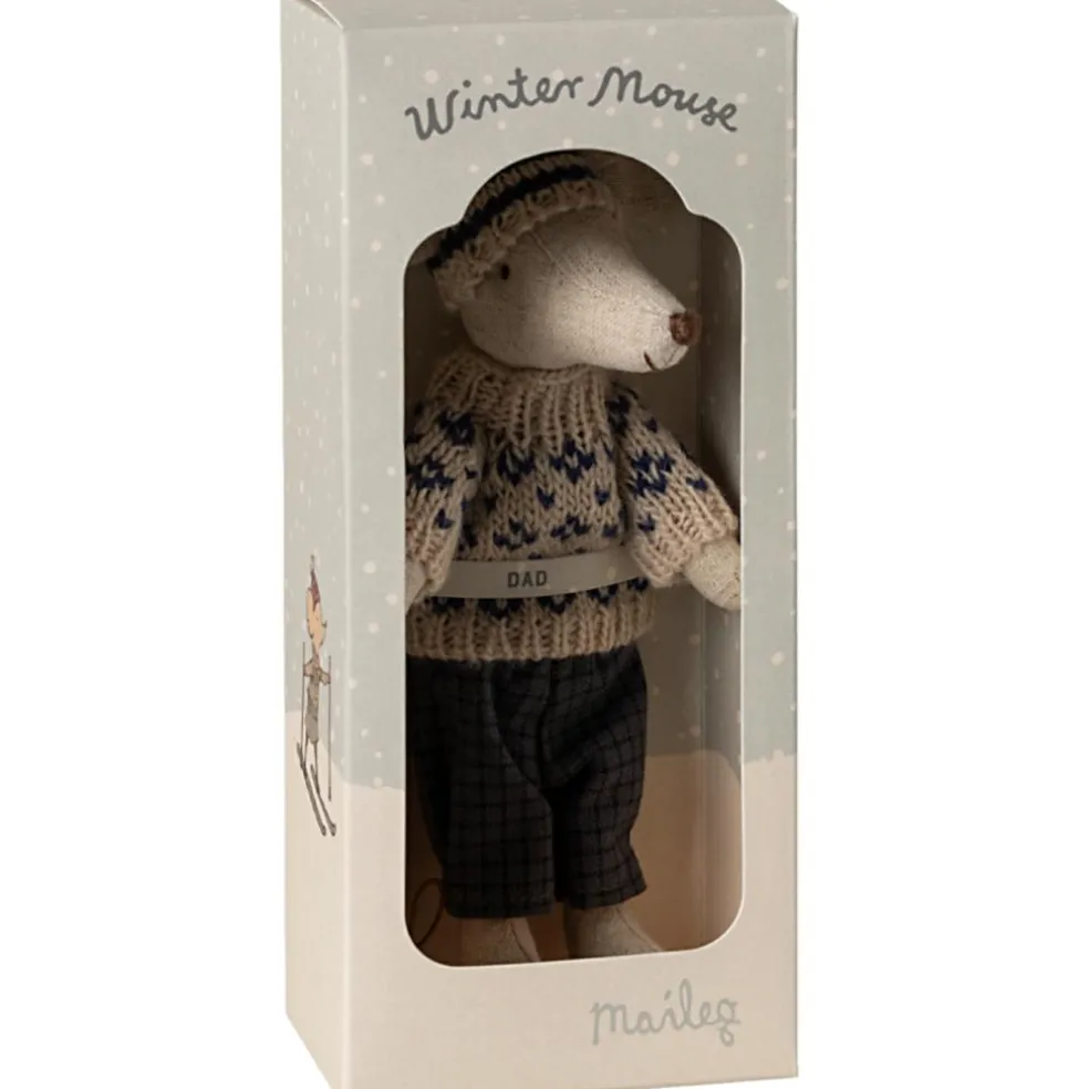 Papa Souris en hiver et sa paire de skis Bleu