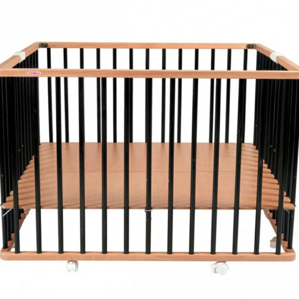 Parc pliant carré en bois Gaby Hybride noir