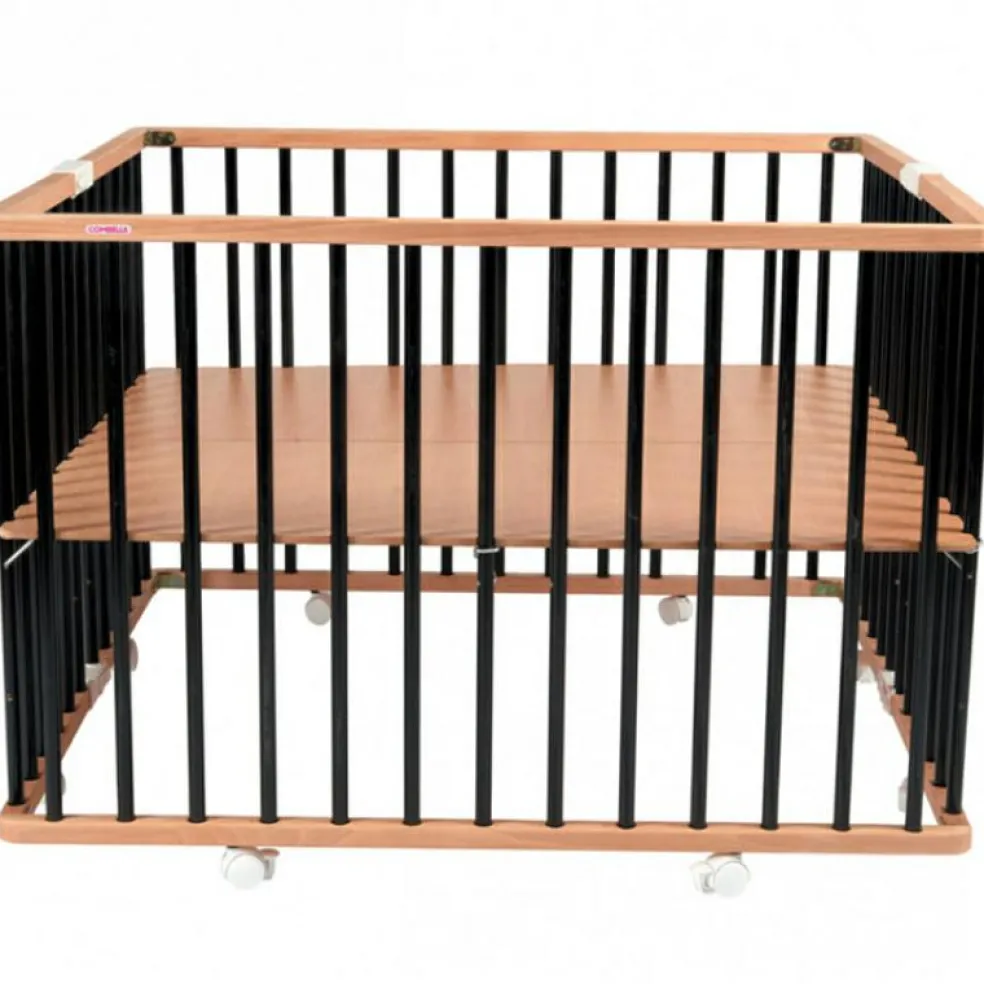 Parc pliant carré en bois Gaby Hybride noir