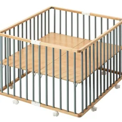 Parc pliant carré en bois Gaby hybride bleu gris