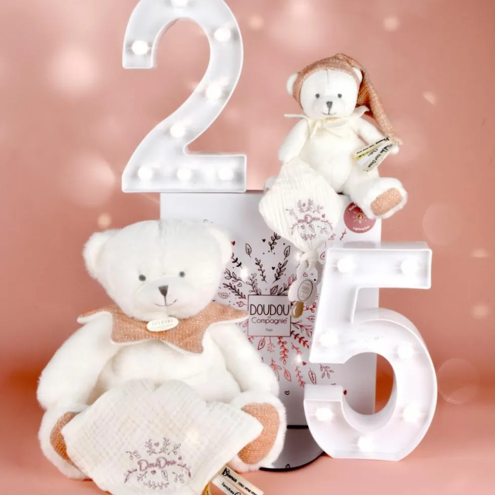 Peluche attache-sucette Ours Pantin Rose (20 cm)