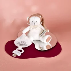 Peluche attache-sucette Ours Pantin Rose (20 cm)