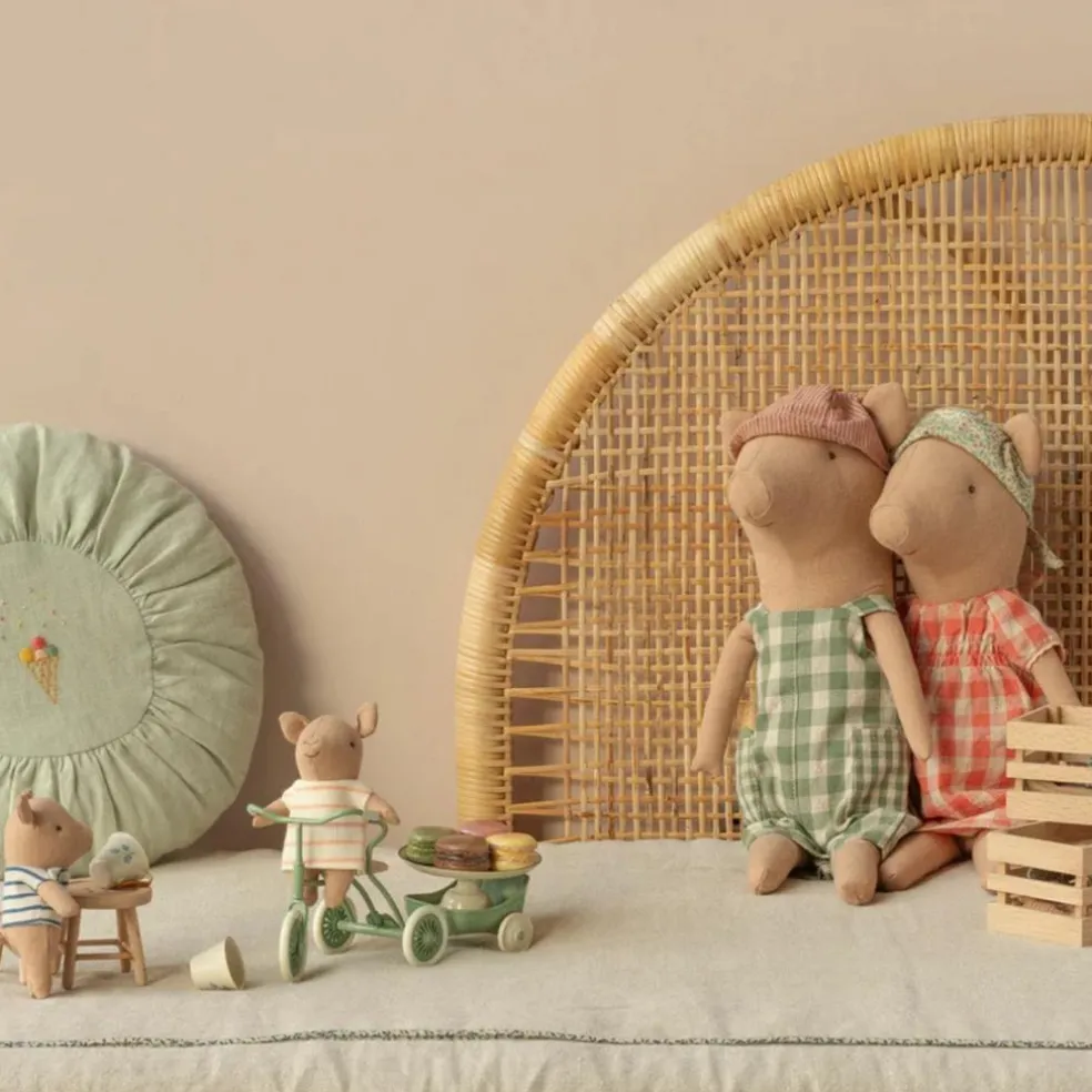 Peluche Bébé cochon fille et sa caisse