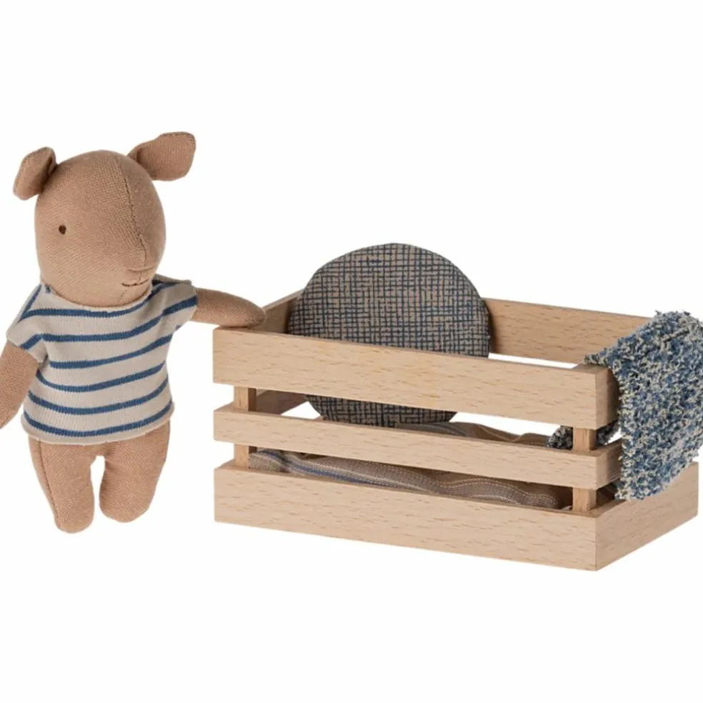 Peluche Bébé cochon garçon et sa caisse