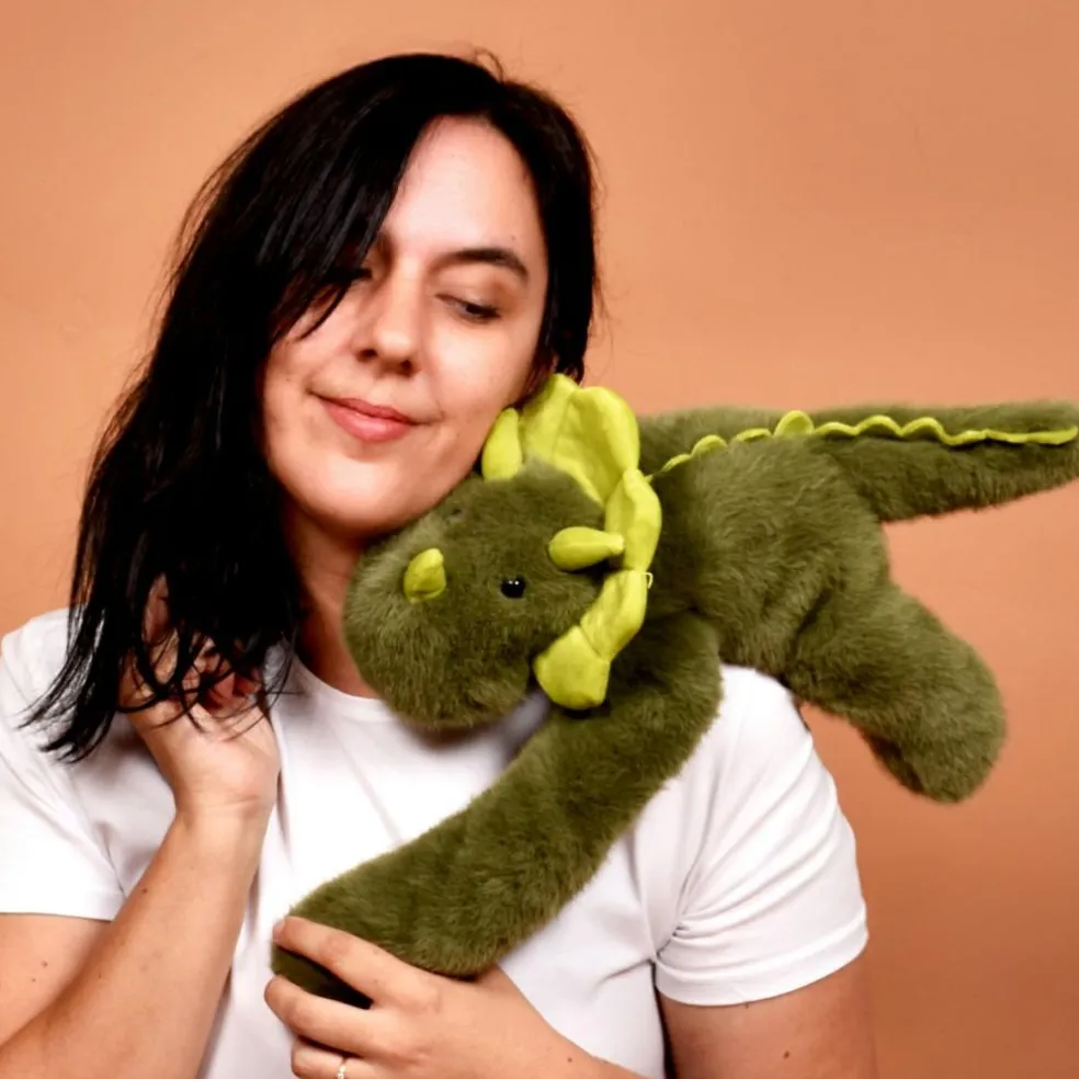 Peluche dinosaure vert lesté PODCOLL (40 cm)