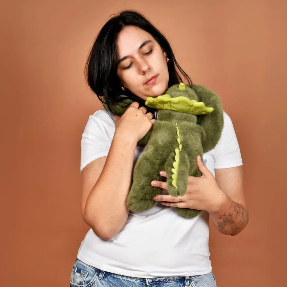 Peluche dinosaure vert lesté PODCOLL (40 cm)