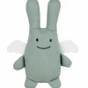 Peluche en coton bio ange lapin vert d'eau + pochette en coton (20 cm)