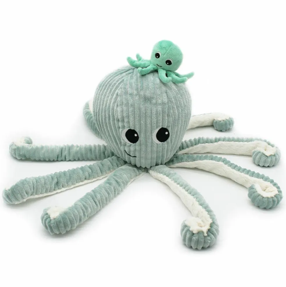 Peluche géante Filou la pieuvre et son bébé menthe (45 cm)