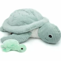 Peluche géante Les Ptipotos Sauvenou maman-bébé tortue menthe (49 cm)