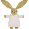 Peluche hochet lapin nid d'ange en coton bio rose poudré (20 cm)