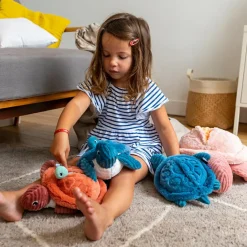 Peluche Les Ptipotos Sauvenou maman et bébé tortue bleu (29 cm)