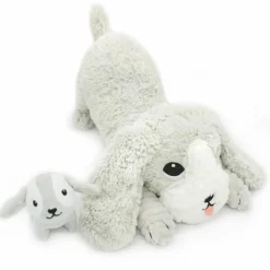 Peluche Toutou maman et bébé Les Ptipotos Gris clair (34 cm)