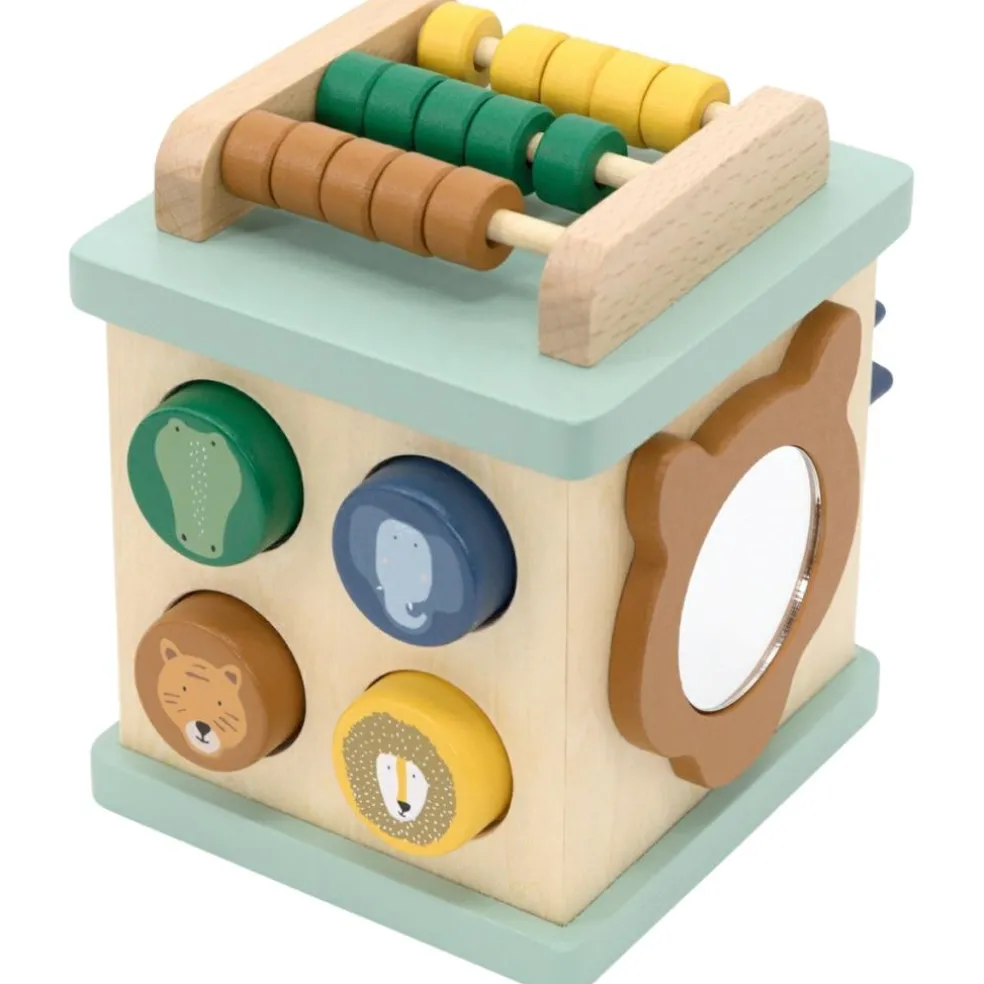 Petit cube d'activité en bois All animals