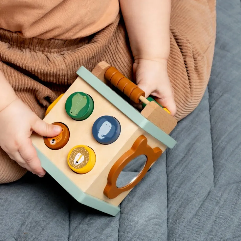 Petit cube d'activité en bois All animals