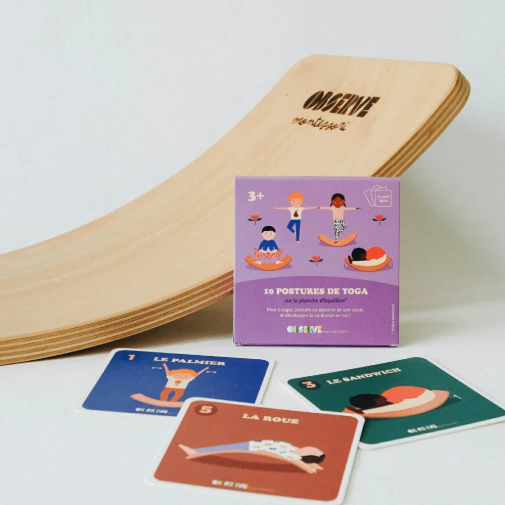 Planche d'équilibre avec ses 10 cartes de Yoga