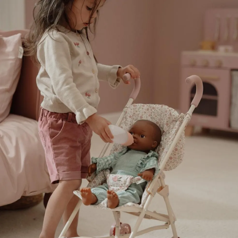 Poussette pour poupée en métal rose