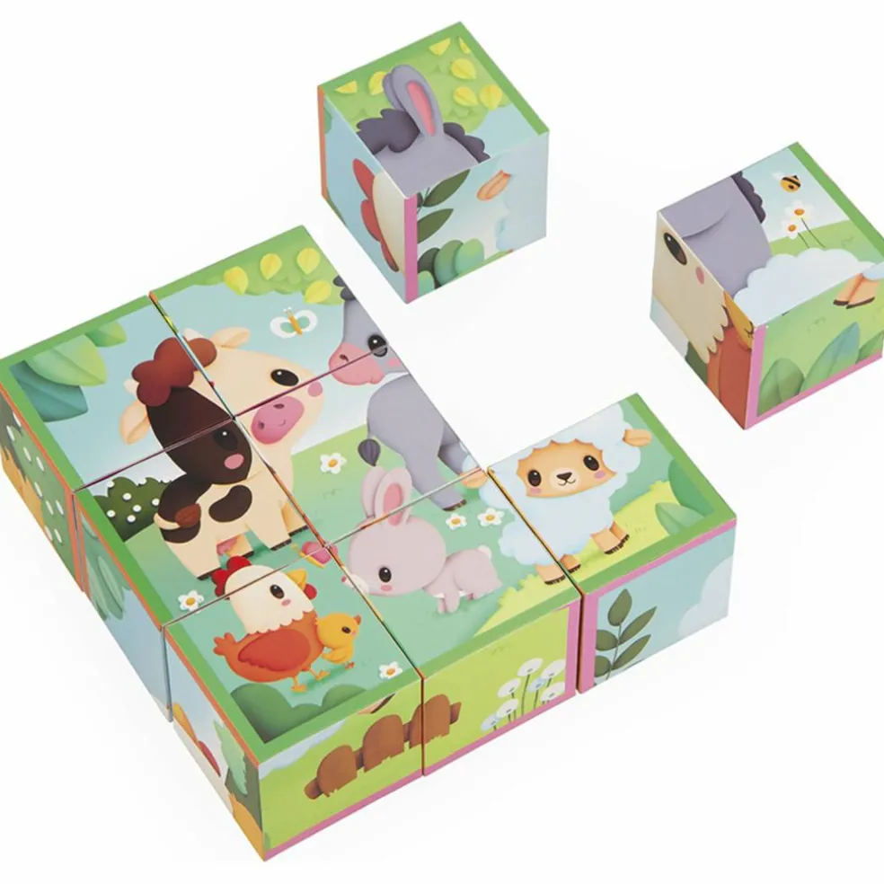 Puzzle cubes en bois Animaux de la Ferme
