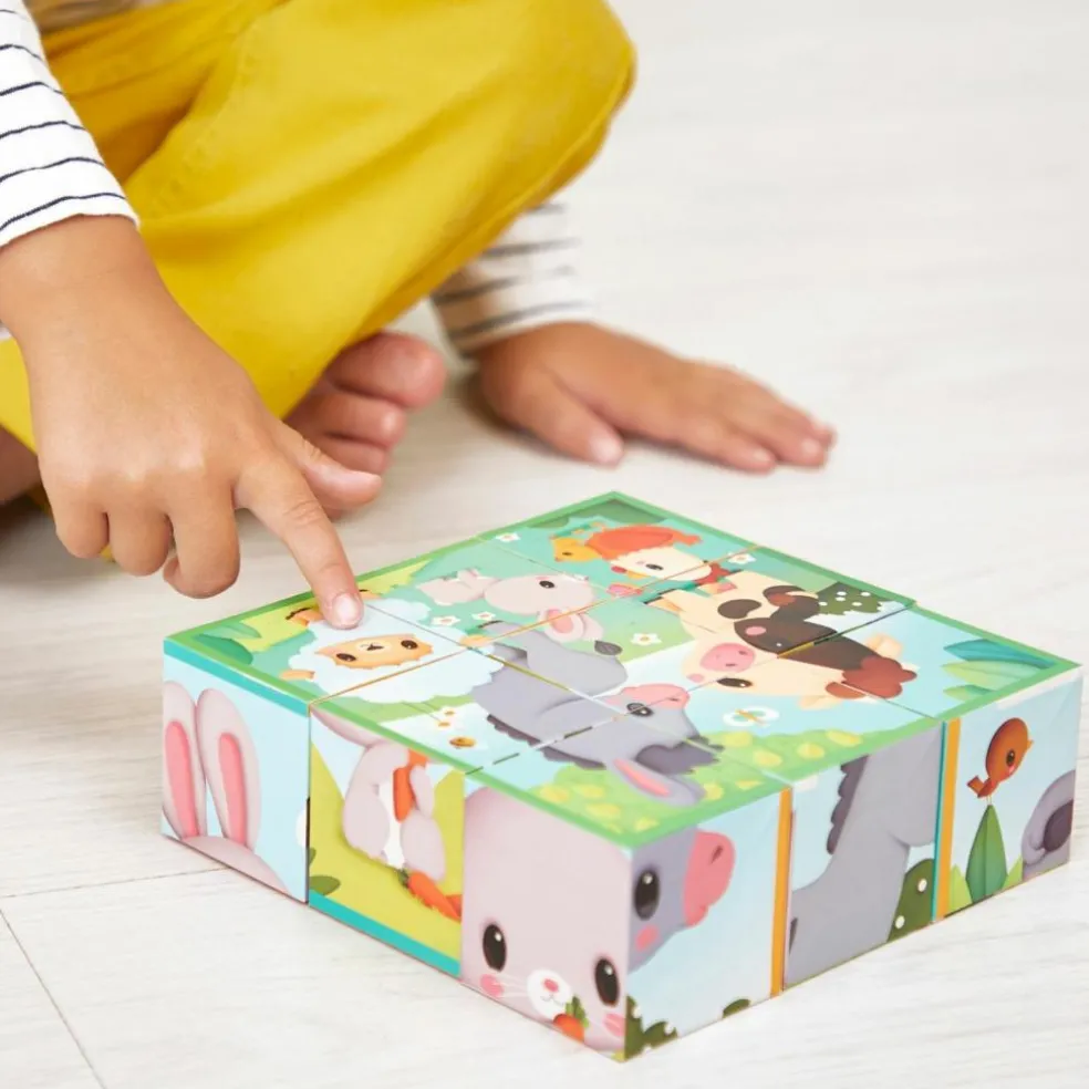 Puzzle cubes en bois Animaux de la Ferme