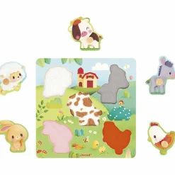 Puzzle tactile en bois Ferme (5 pièces)
