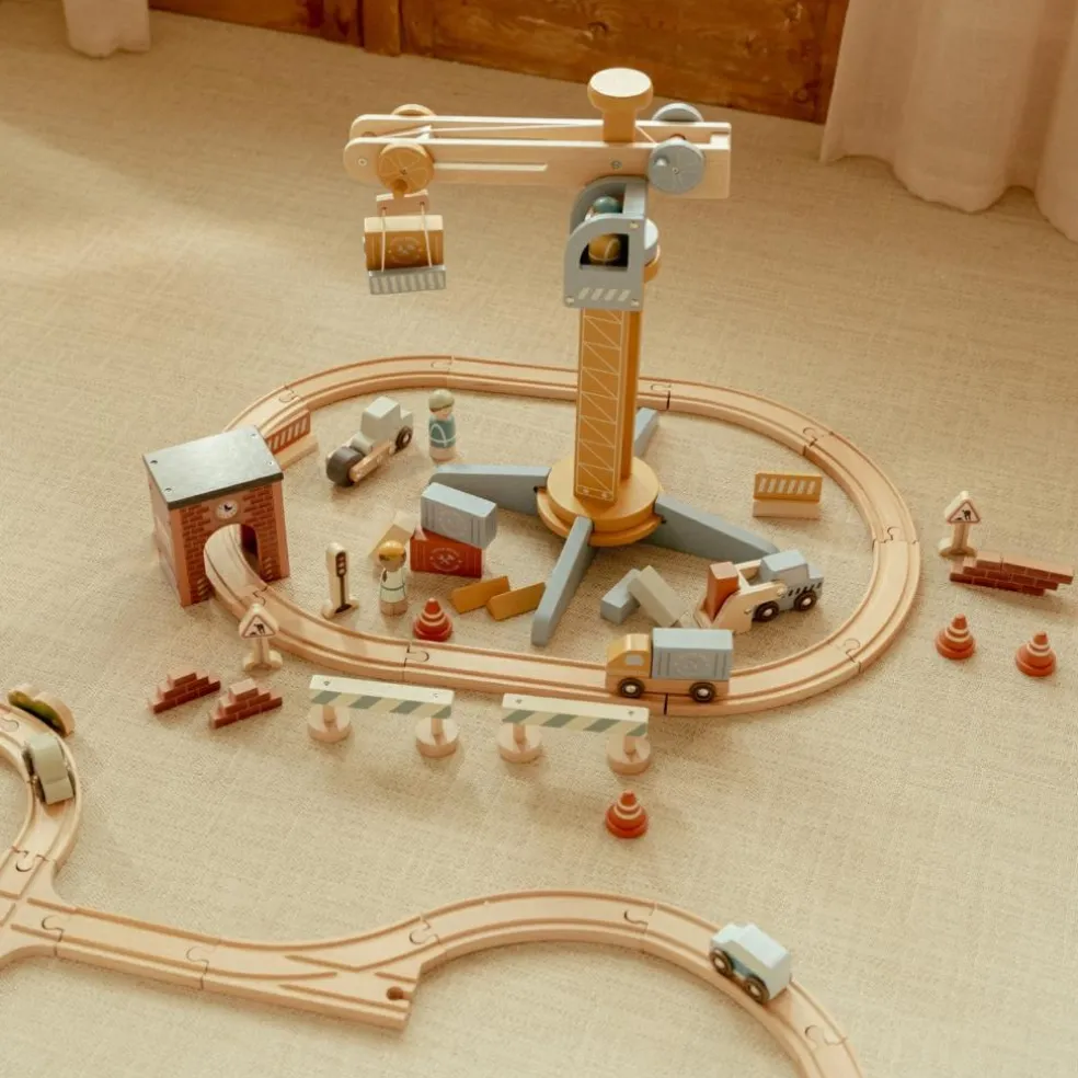 Set grue et chantier de construction en bois