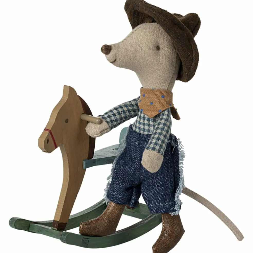 Souris Cowboy sur son cheval à bascule Petit frère