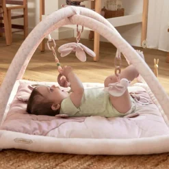 Tapis d'éveil ouatiné soft boa avec arche de jeux rose
